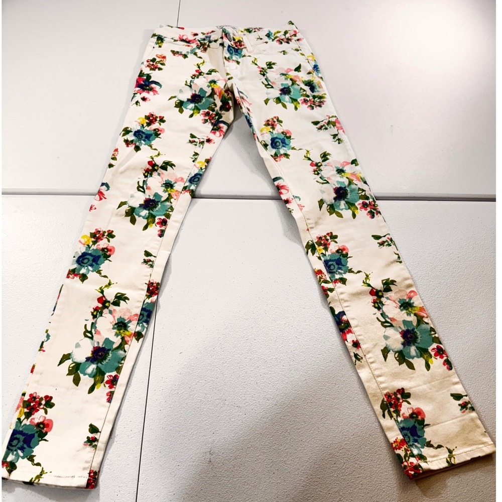 Aeropostale Ultra Skinny Floral Jeans White Women's Sz 0 Regular Fit Cottagecore